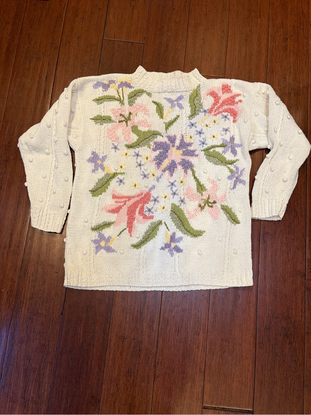 Vintage Venezia Cream Floral Knit Sweater - Women's
